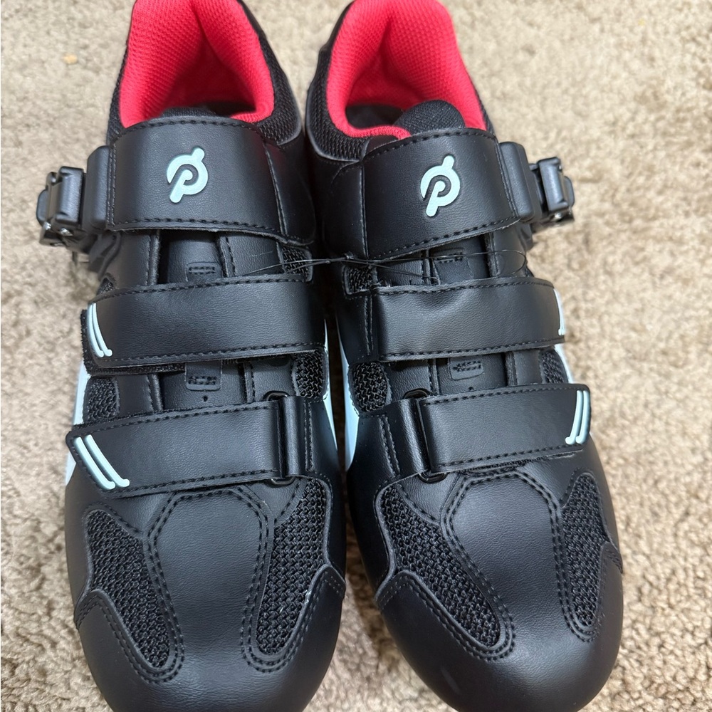 Peloton Black and Red Athletic Cycling Shoes with Velcro Straps